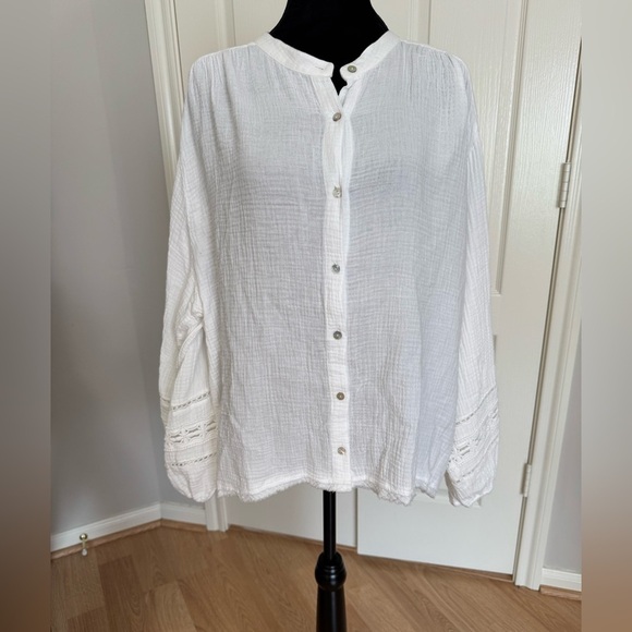 CALME BY JOHNNY WAS 100% Organic Cotton Gauze Peasant Top Natural White NWT - Picture 7 of 12